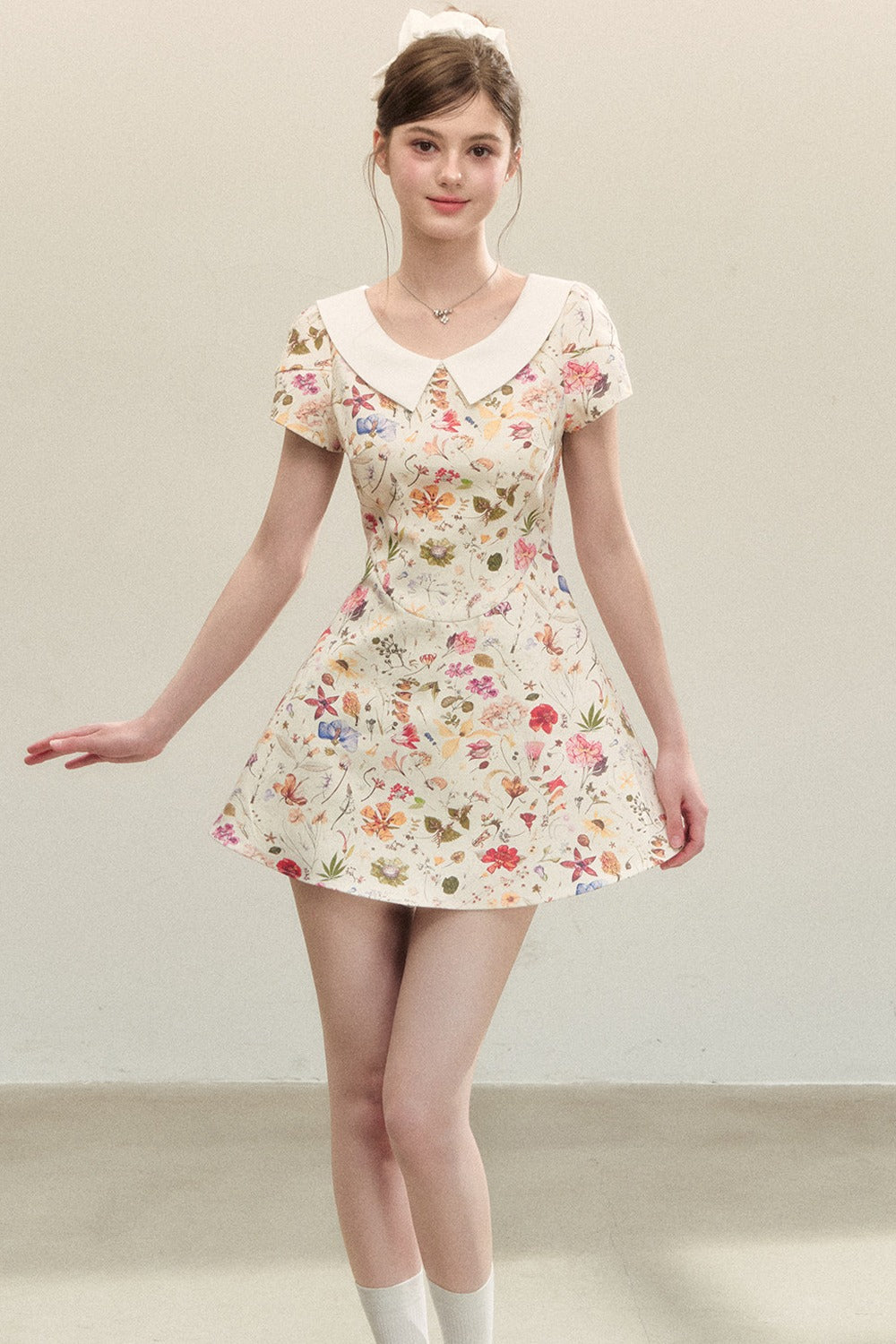 Floral Puffy Suspender Dress