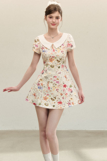 Floral Puffy Suspender Dress