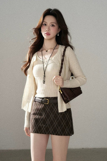 Sophisticated Knitted Cardigan Two-Piece Set