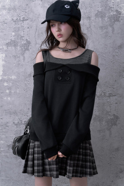 Layered-Look Pleated Sweatshirt Dress