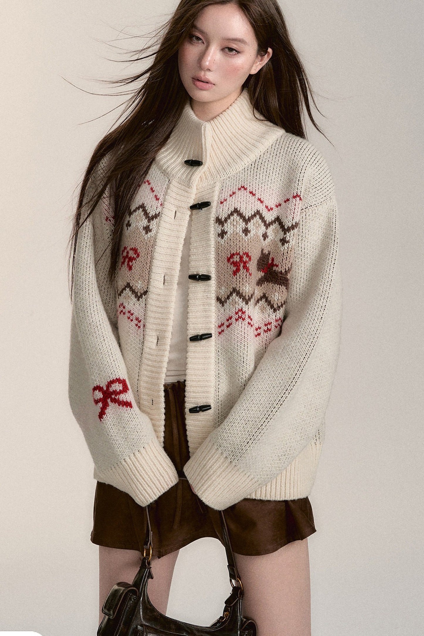 Fair Isle Dog Pattern Wool Cardigan