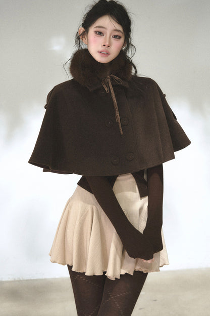 Double-Breasted Wool Blend Cape