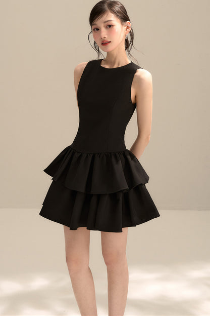 Black Sleeveless Puffy Tank Dress