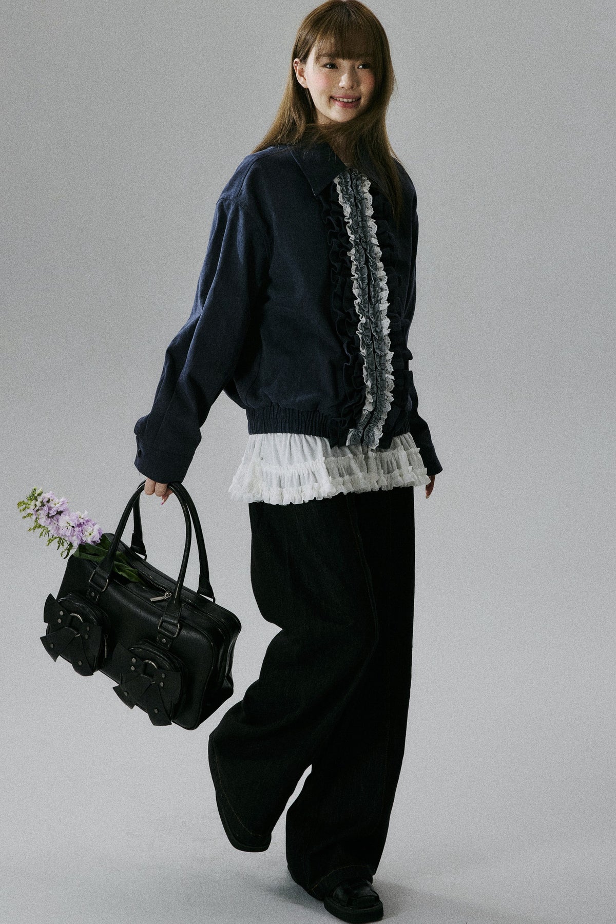 Ruffle Lace Panel Cotton Jacket
