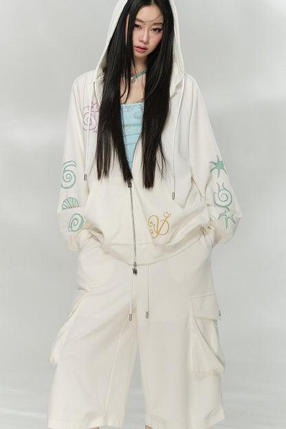 Waffle Knit Print Sweatshirt and Pants Set-Up