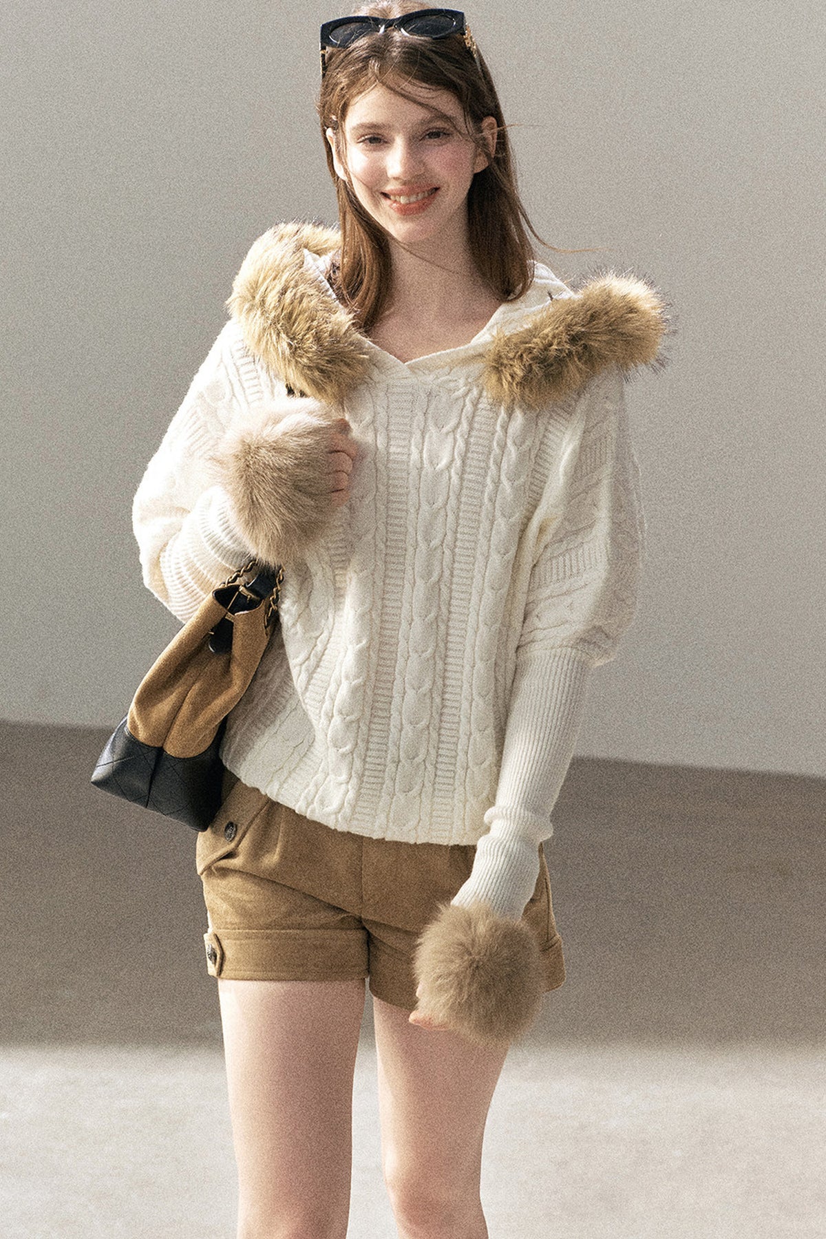 Hooded Cable Knit Sweater Jacket