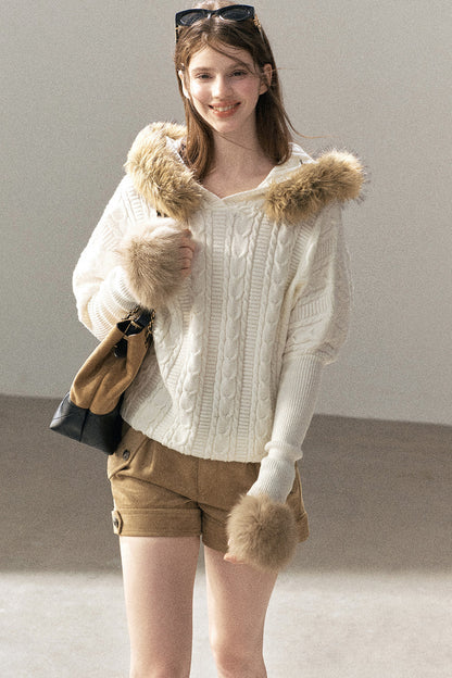 Hooded Cable Knit Sweater Jacket