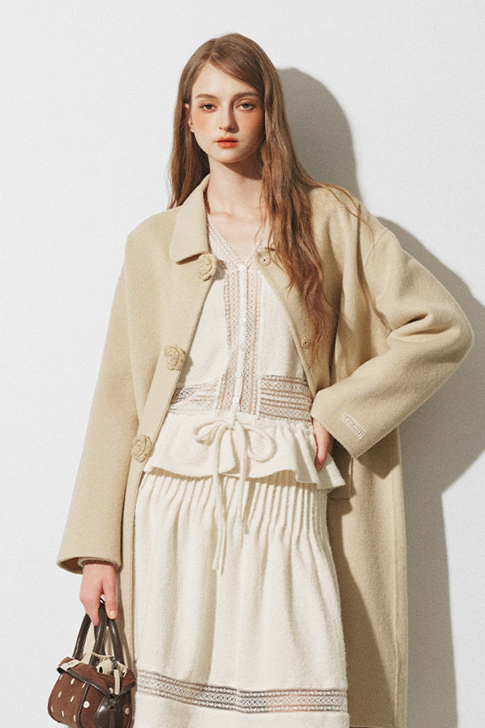 Lace Spliced Knit Cardigan and Skirt Set-Up