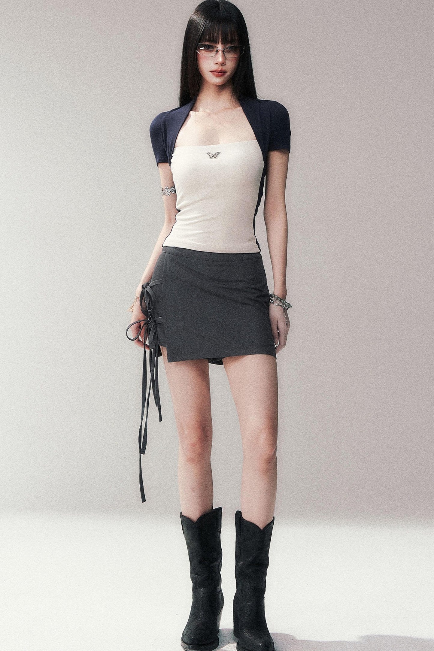 Gray A-Line Tie-Up Skirt Pants