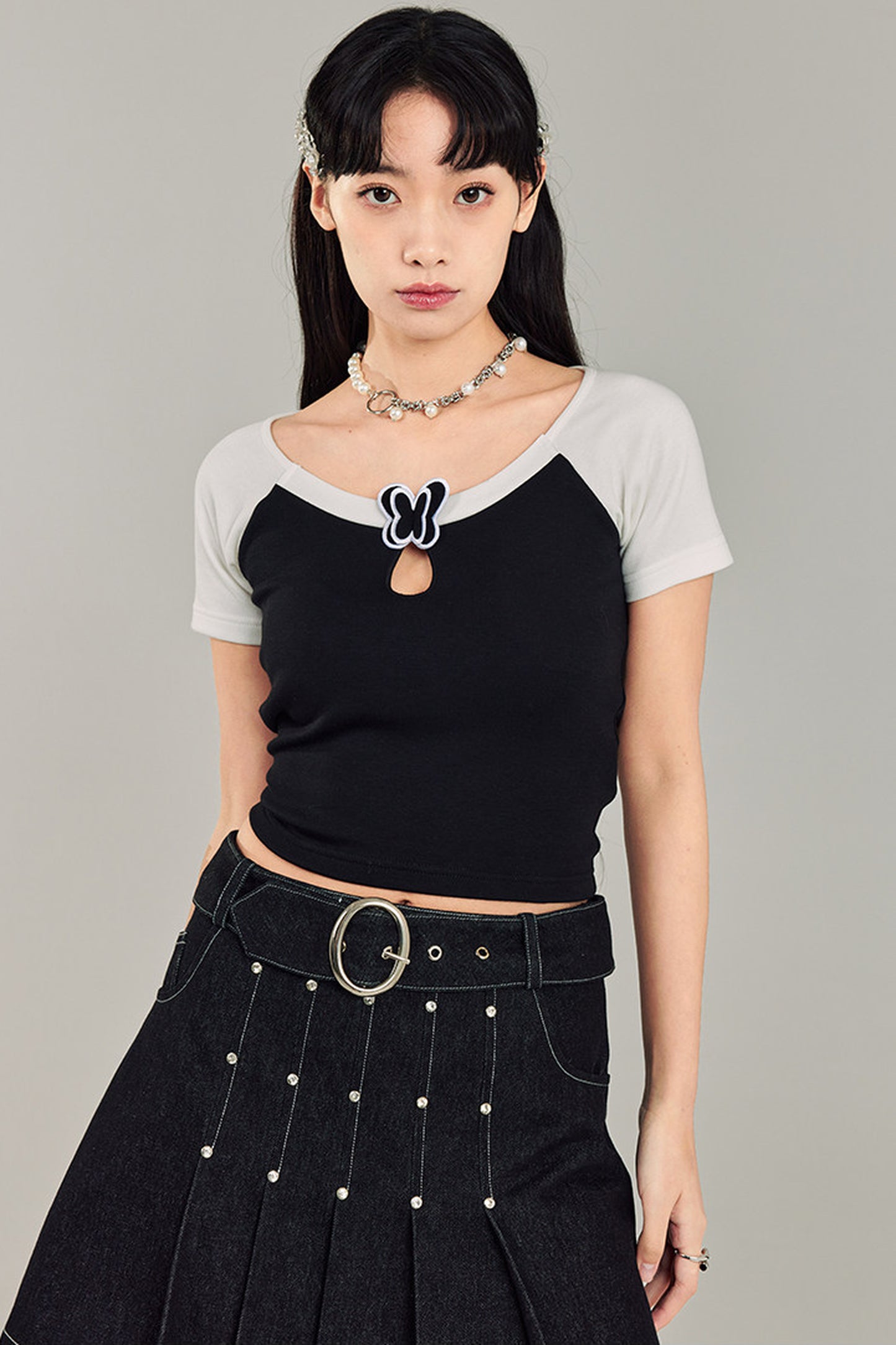 Butterfly Hollow-Out Color-Block Top