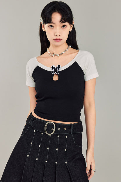 Butterfly Hollow-Out Color-Block Top