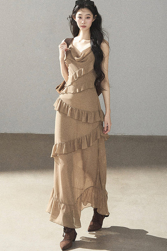 Layered Ruffle Chiffon Slip Dress