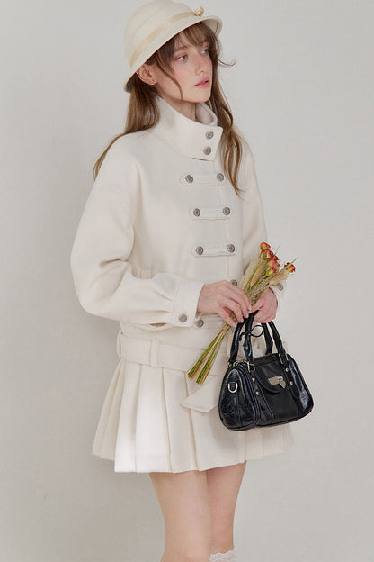 Petite Double-Breasted Woolen Coat