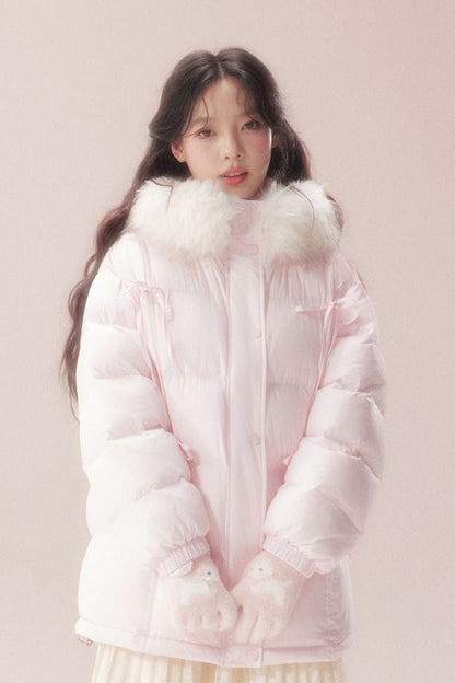 Snow Bow Fur Collar Down Jacket