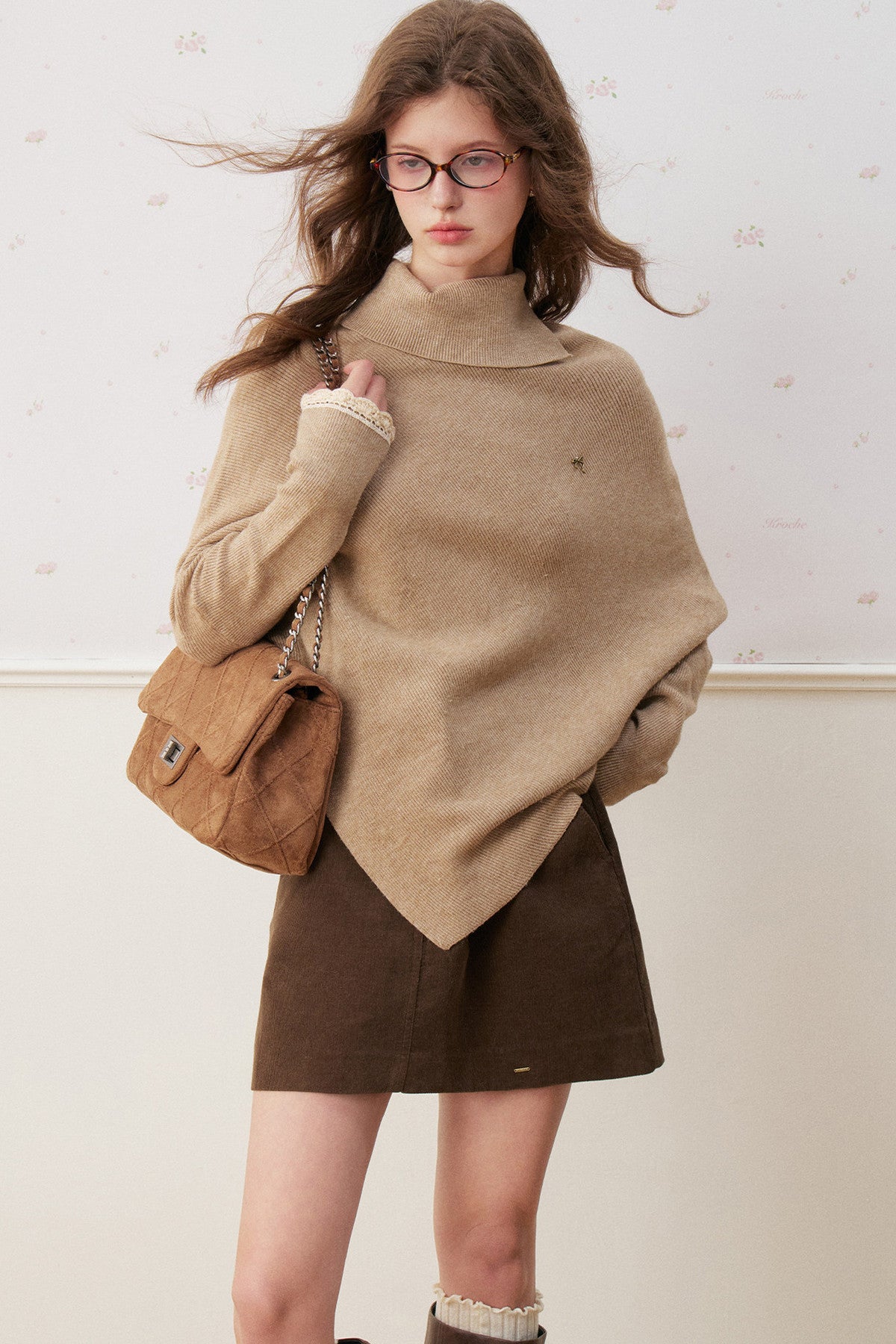 Batwing Sleeve Folded Neck Sweater