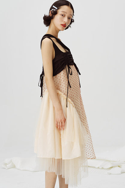 Beige Mesh Jacquard Dress