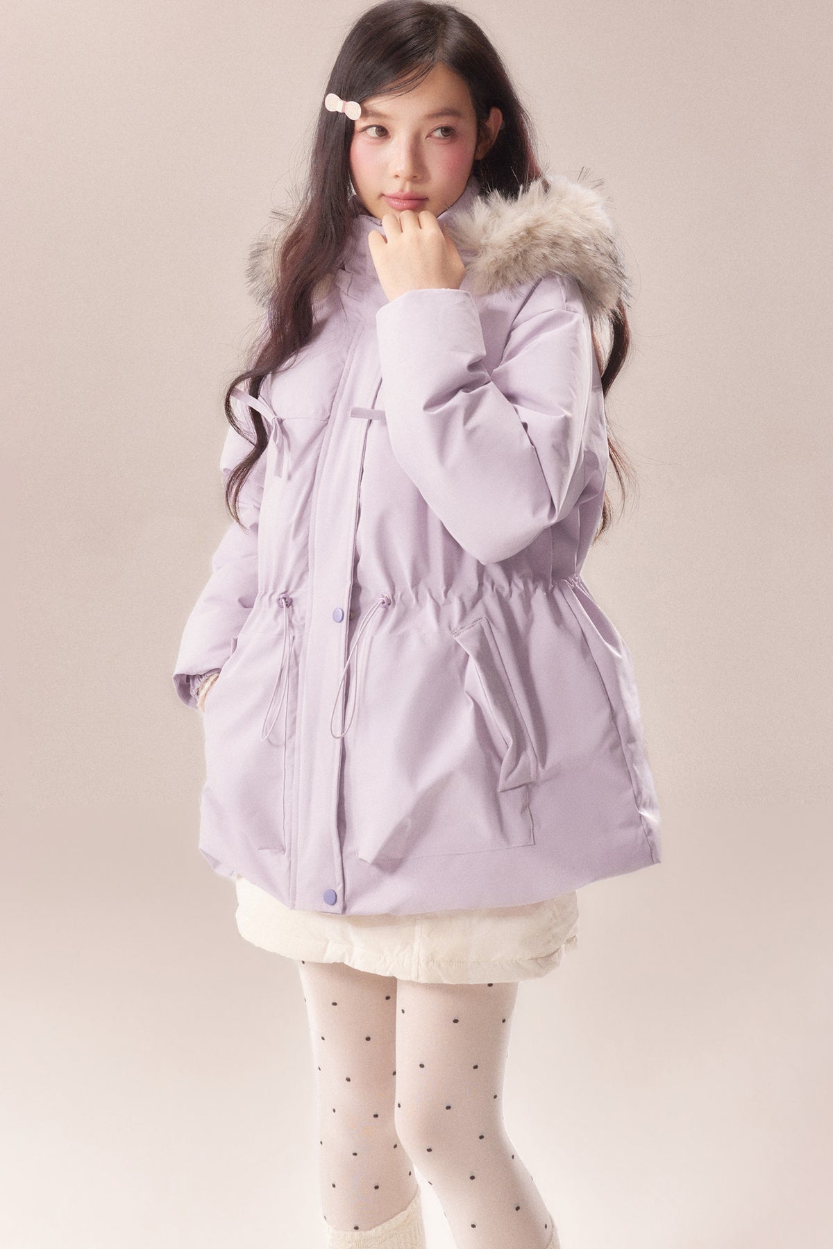 Mid-Length Fur Collar Goose Down Jacket