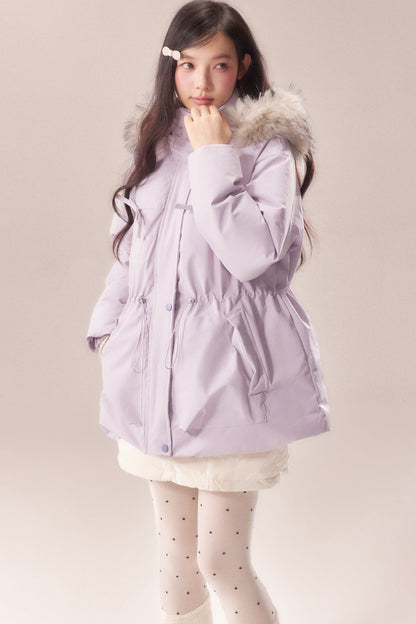 Mid-Length Fur Collar Goose Down Jacket