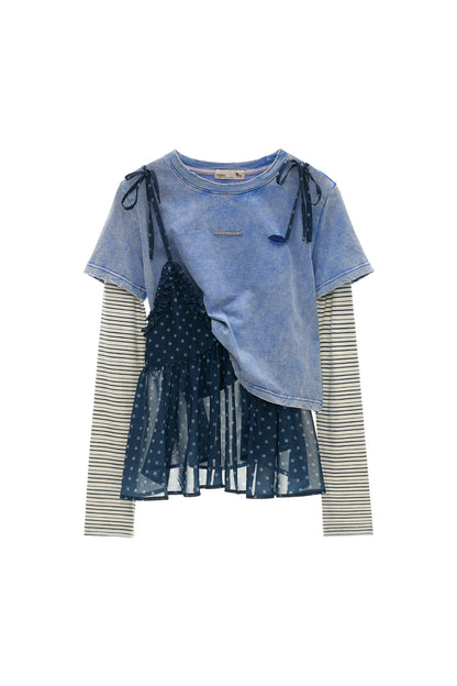 Ensemble tee-shirt manches longues en coton doux effet superposé