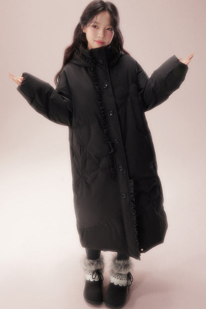 Cloud Pattern Quilted Long Down Jacket