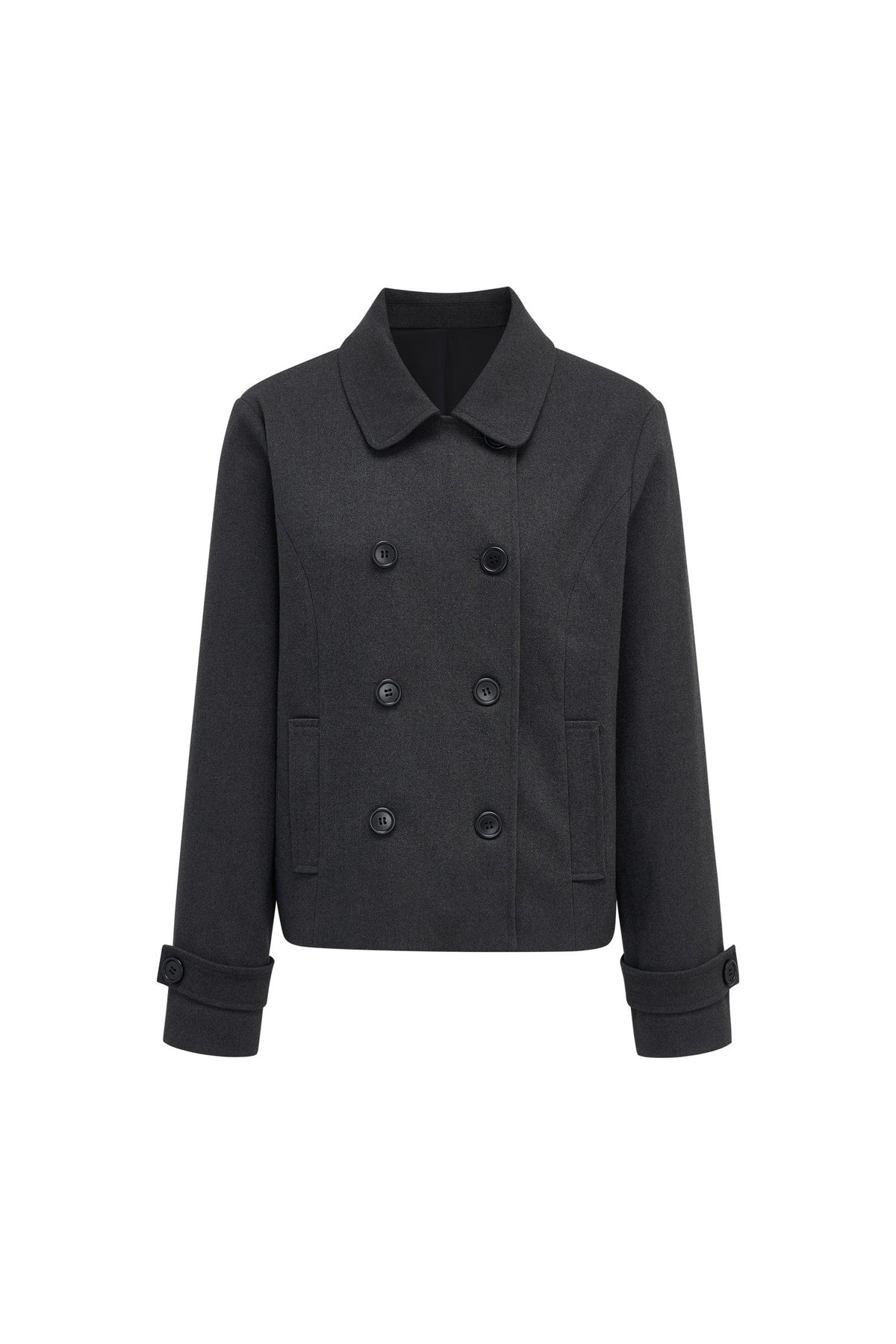 Double-Breasted Wool Coat and Pleated Skirt Set