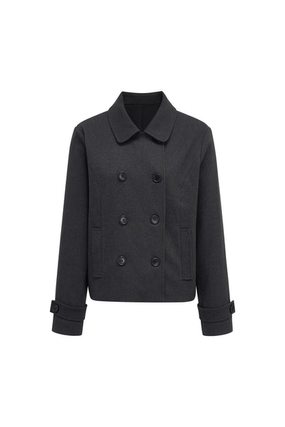 Double-Breasted Wool Coat and Pleated Skirt Set