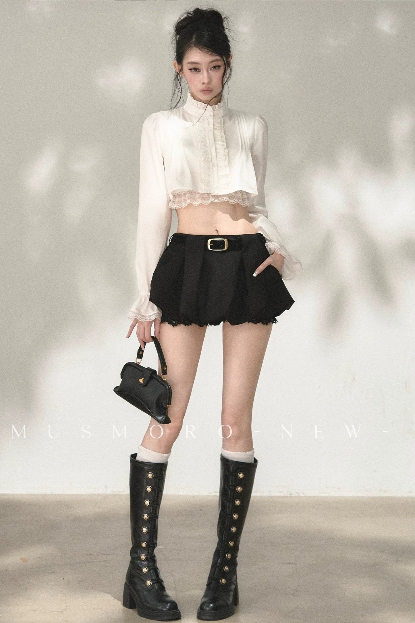 Lace Spliced A-Line Skirt