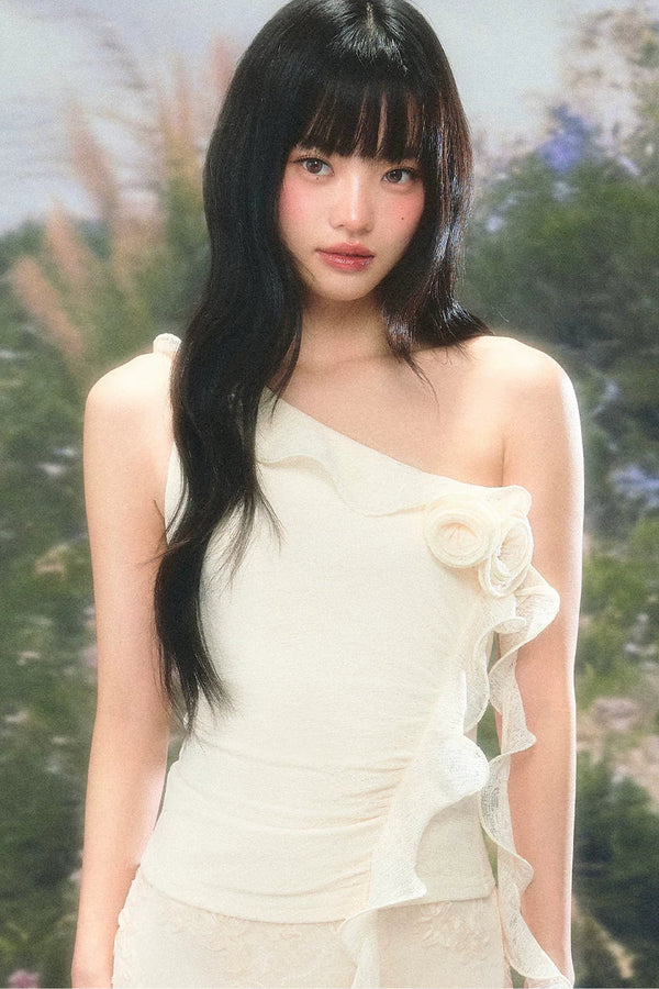 French Off-Shoulder Floral Camisole Set-Up