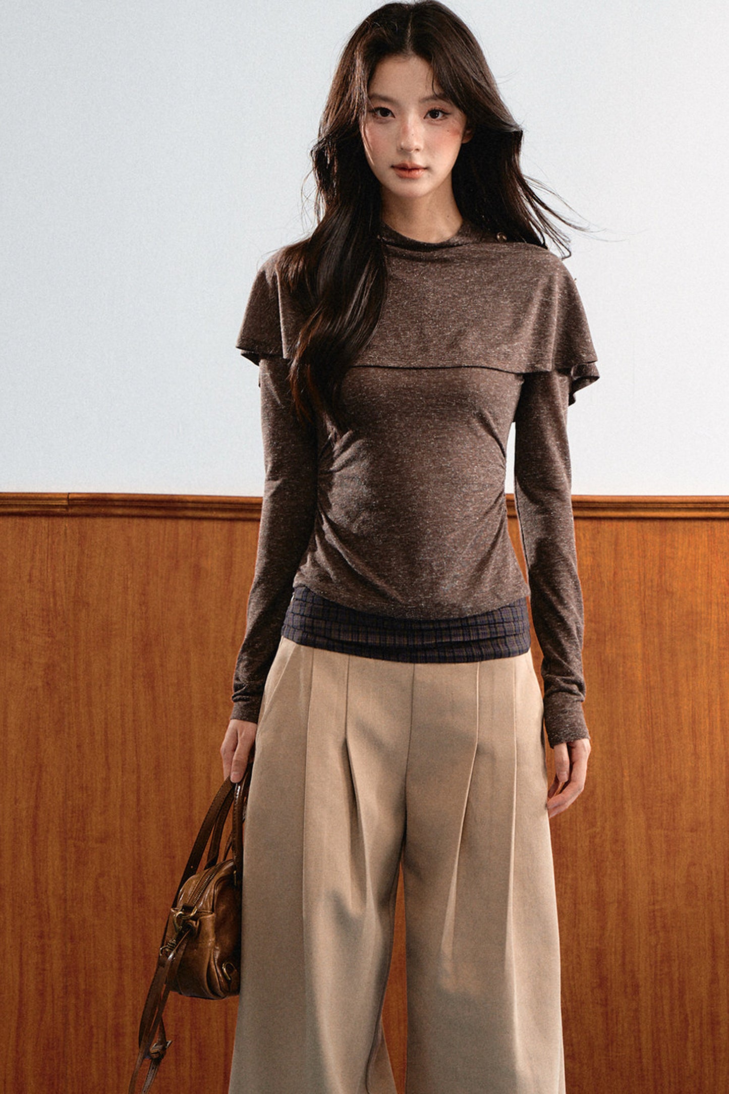 Double-Layer Pleated Knit Sweater