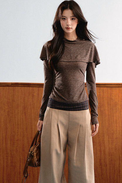 Double-Layer Pleated Knit Sweater