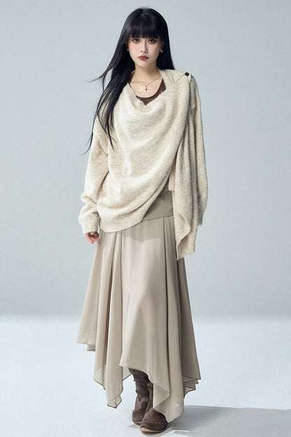 Khaki Irregular Tulle Skirt
