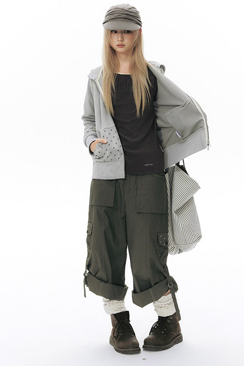 Foldable Hem Wide Leg Pants