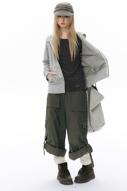 Foldable Hem Wide Leg Pants
