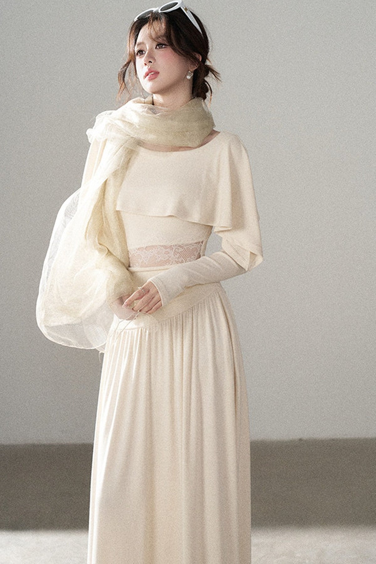 Long-Sleeved Lace Patchwork Dress