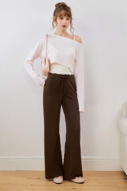 Asymmetrical Cropped Sweatshirt and Waistband Sweatpants Set-Up