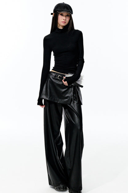 Large Hollow-Out Pearl Chain High-Neck Knit Top