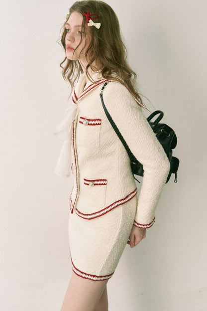 Set aus Tweedjacke und Rock in Kontrastfarben