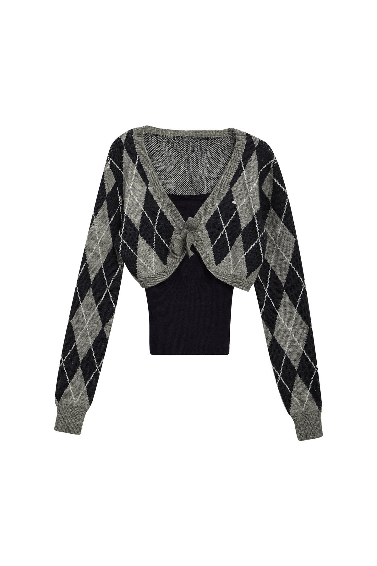Short Argyle Cardigan and Cami and Pants Set-Up