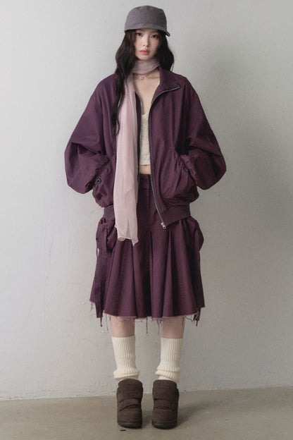 Loose Workwear Jacket and Pleated Skirt Set-Up