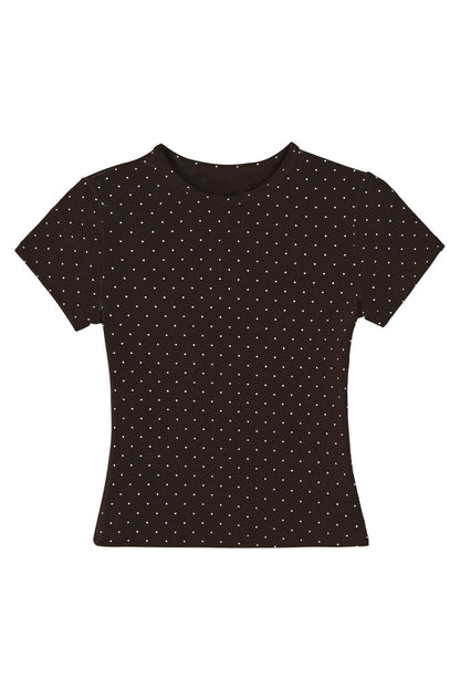 Kurzes T-Shirt in Creme mit Polka-Dots