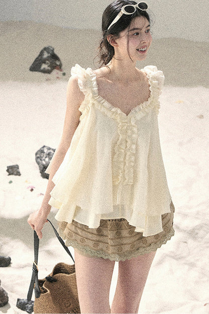 French Ruffled V-Neck Blouse