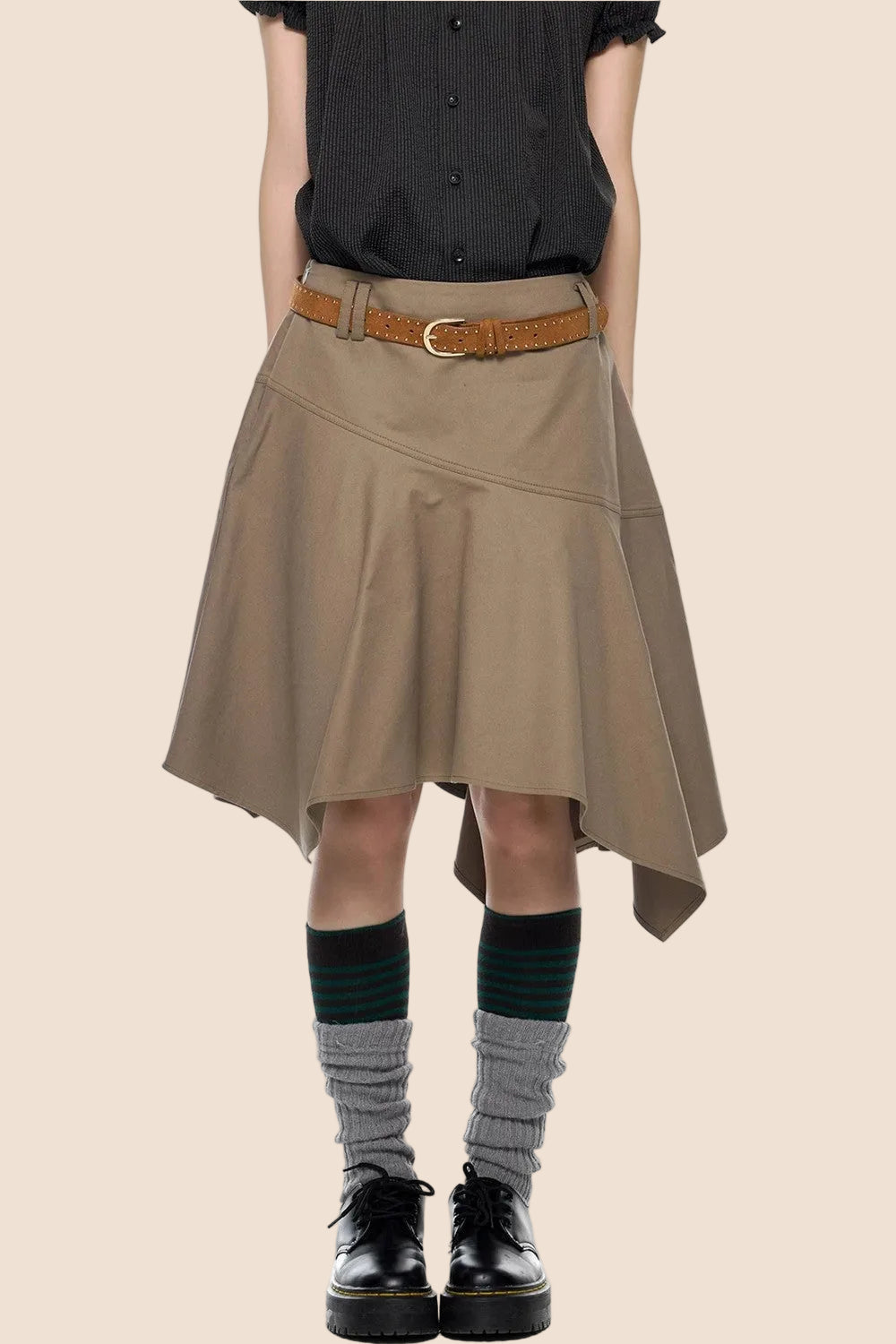 Brown A-Line Midi Skirt