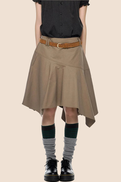 Brown A-Line Midi Skirt
