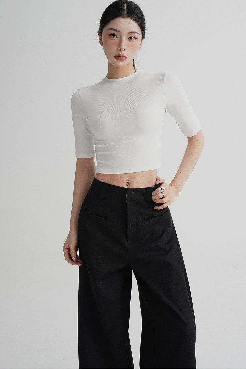 Cropped High Neck Short Sleeve Top