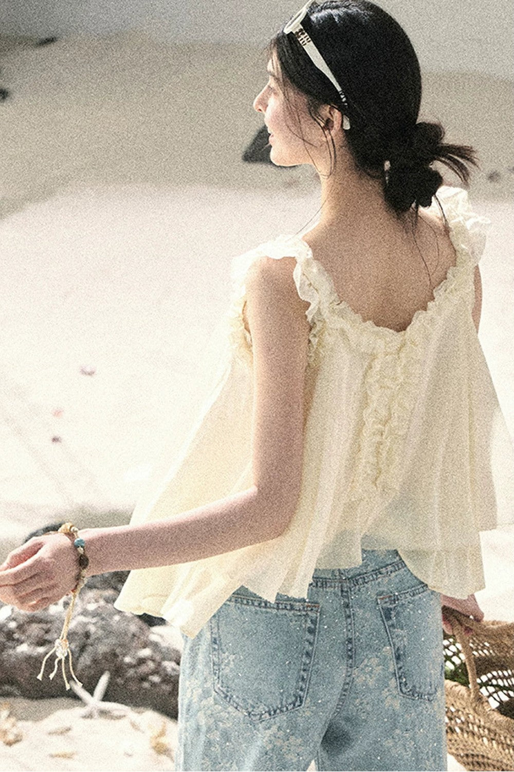 French Ruffled V-Neck Blouse