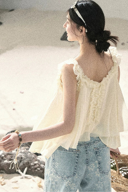 French Ruffled V-Neck Blouse