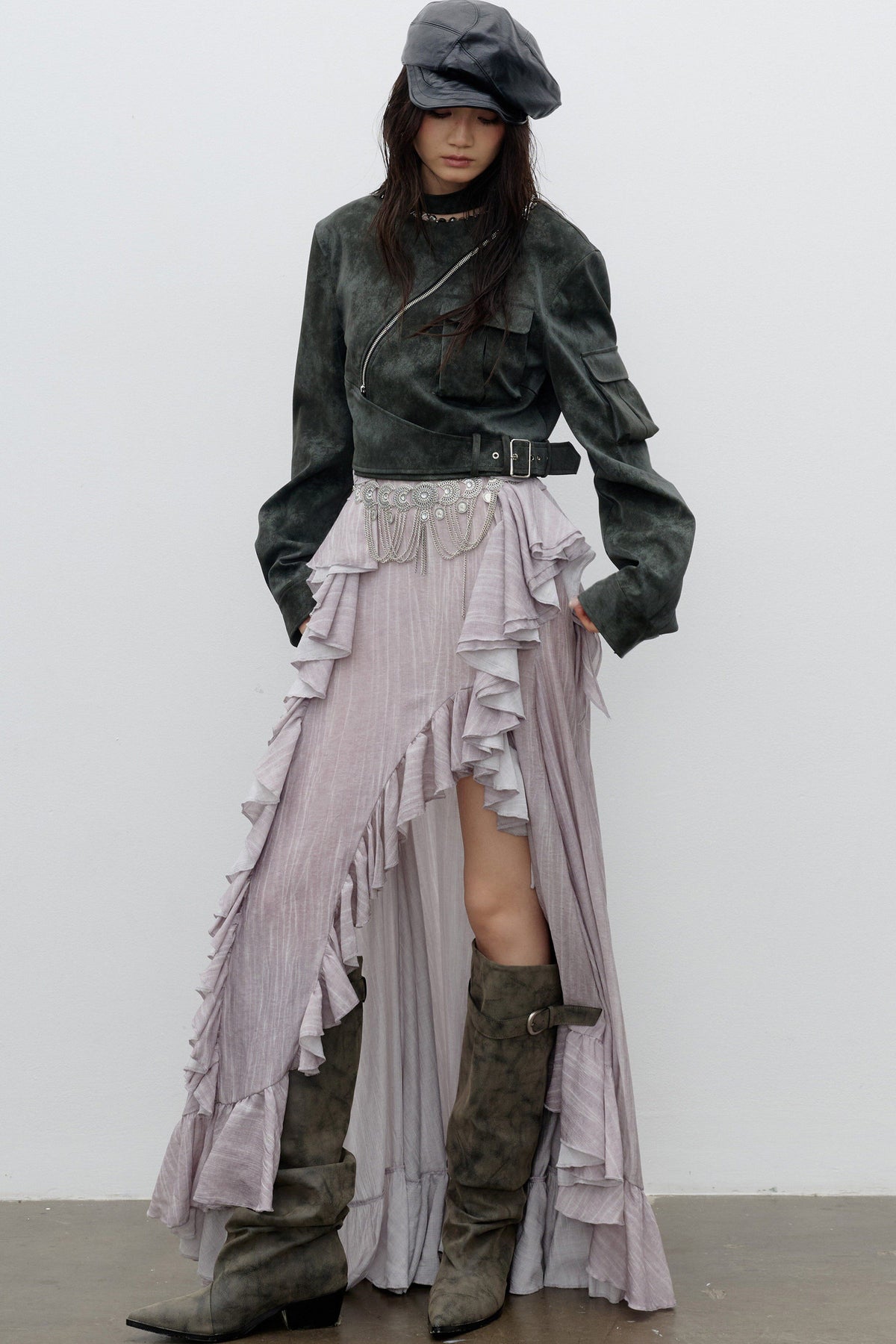 Color-Washed PU Biker Jacket
