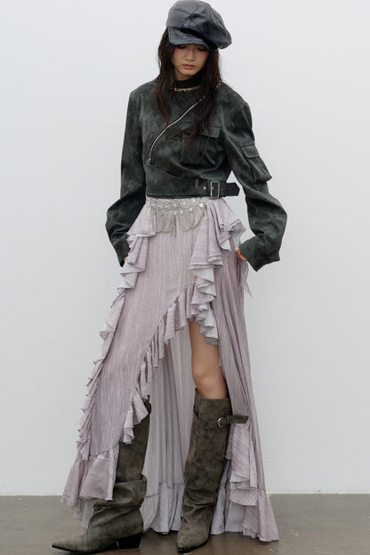 Color-Washed PU Biker Jacket