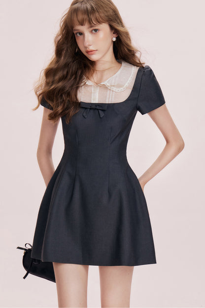 Mesh Collar Bow A-Line Dress