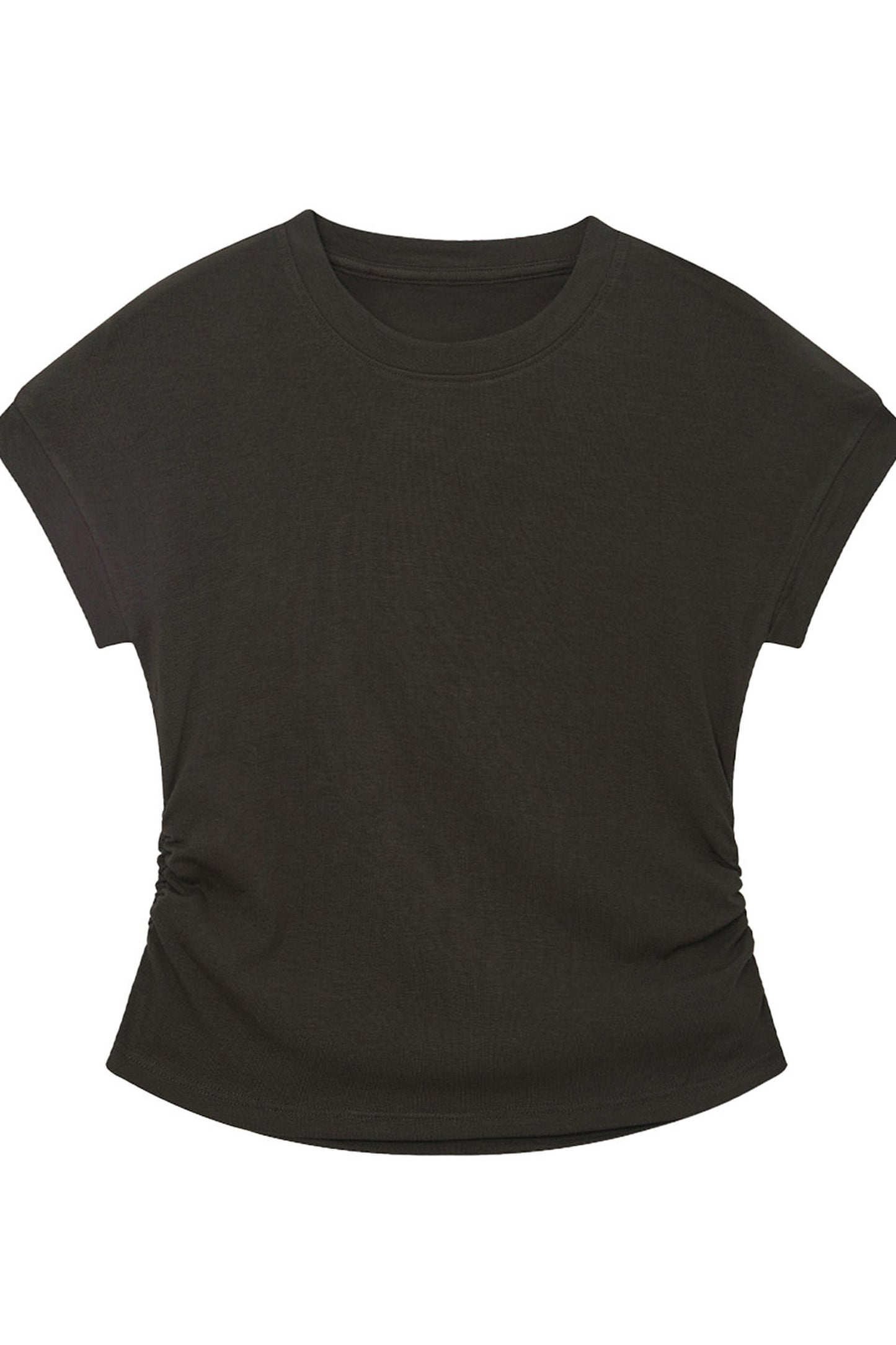 Black Stretchy Lyocell Round Neck T-Shirt